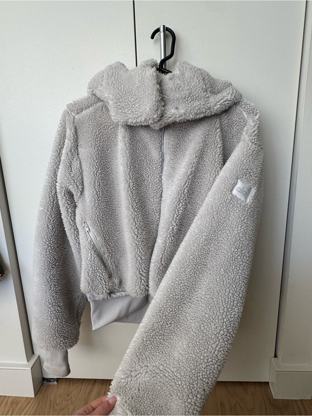 ALO Yoga Light Gray Teddy Jacket with Hood